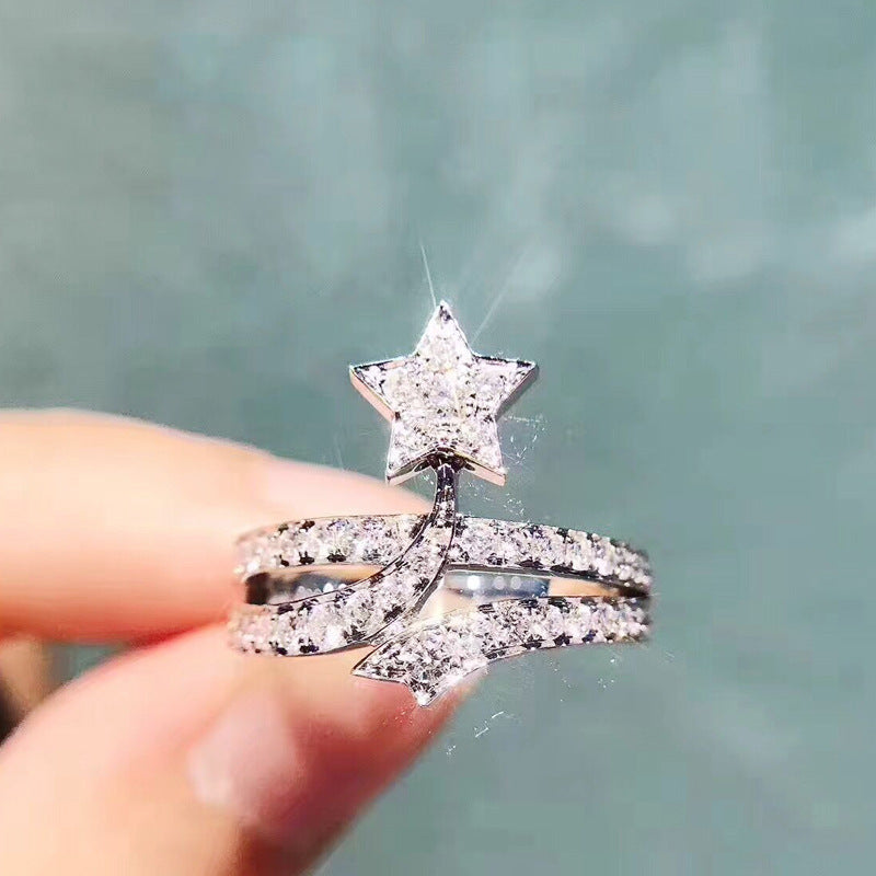 Micro Inlaid Five Pointed Star Engagement Ring