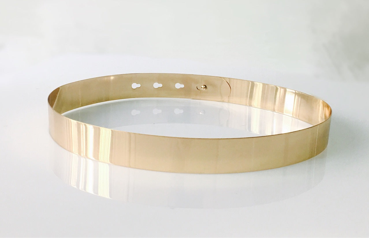 Fashion Mirror Belt With Built-in Buckle Decoration