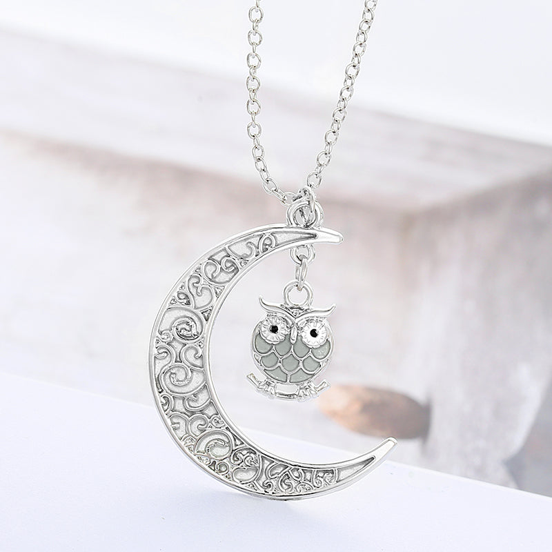 Halloween Multi-colored Moonlit Owl Necklace