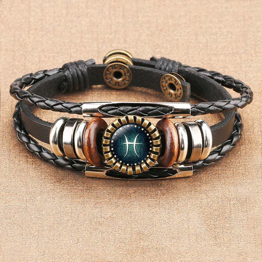 Zodiac Time Gem Leather Bracelet