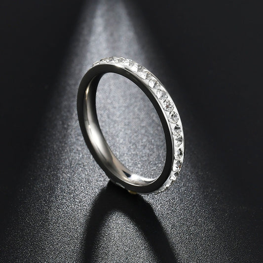 Single Row Stainless Steel Diamond Ring Tail Ring Full Diamond Ring