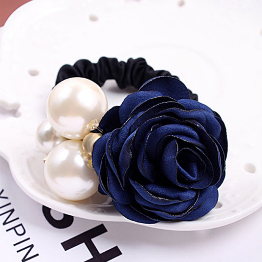 Fashion Big Pearl Rose Flower Hair Tie Camellia Head Rope