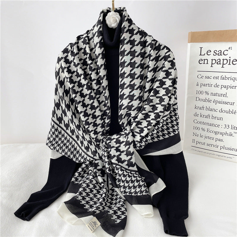 Travel Shawl Geometric Plaid Scarf