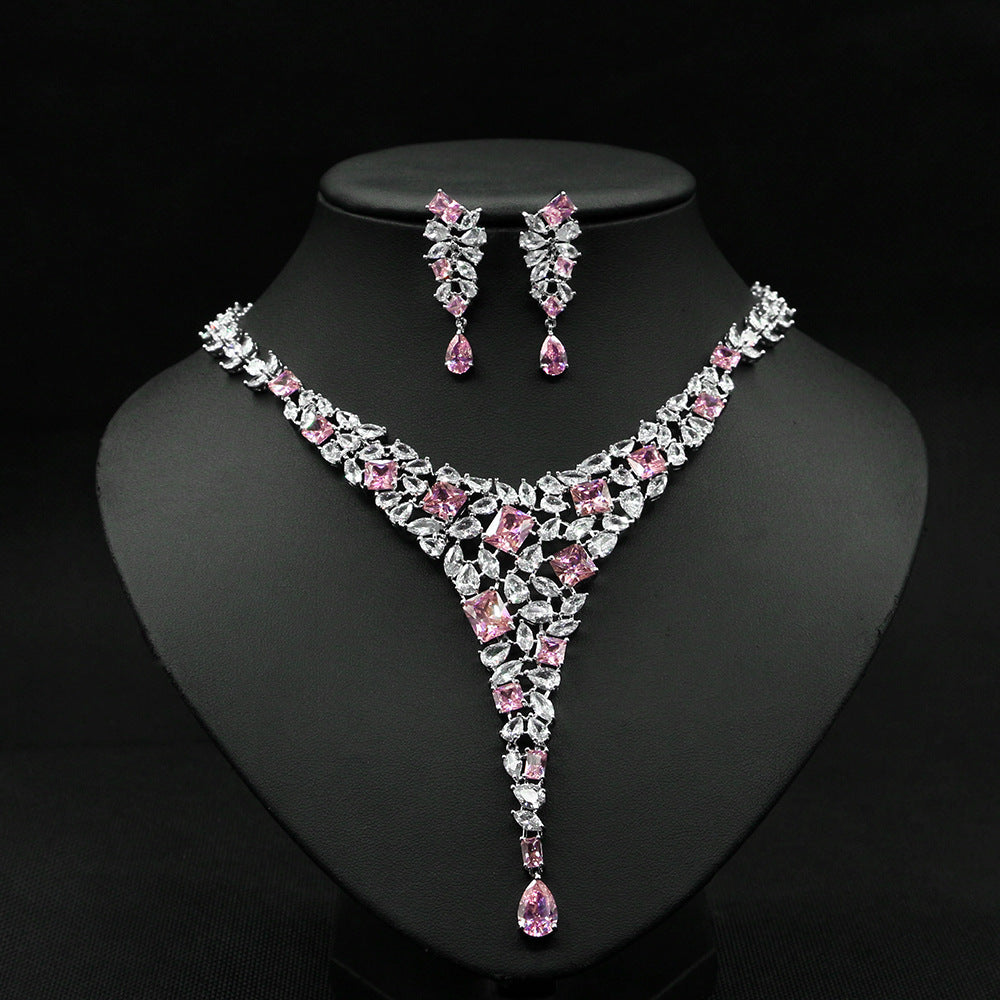 Colorful Zircon Necklace Set Wedding Dress Wedding Earring