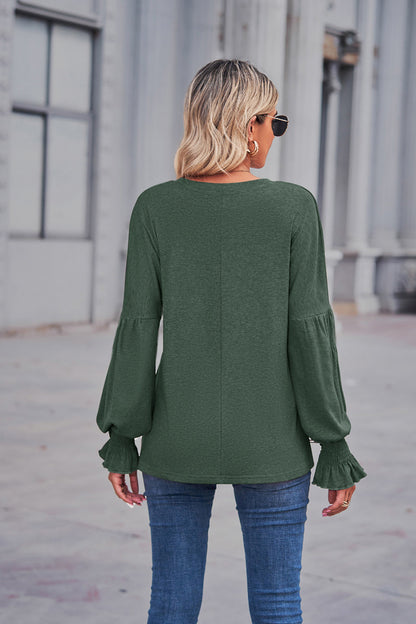 Autumn And Winter New Round Neck Pleated Lantern Sleeve T-shirt