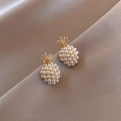 925 Silver Needle Pineapple Pearl Stud Earrings