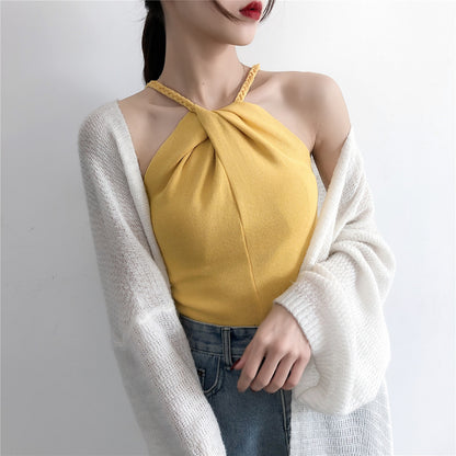 Off-the-shoulder Knitted Camisole Sexy Outer Wear