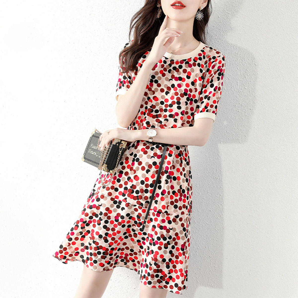 Polka Dot Mid-length Short-sleeved Dress