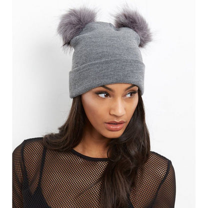 Double Wool Ball Knitted Woolen Hat