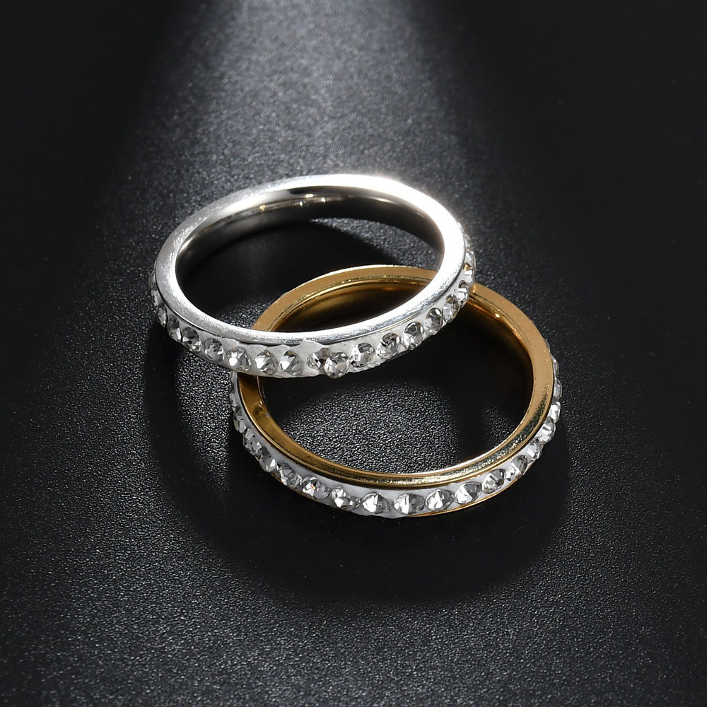 Single Row Stainless Steel Diamond Ring Tail Ring Full Diamond Ring