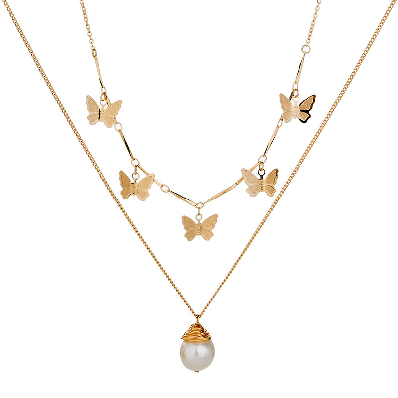 Natural Freshwater Pearl Butterfly Multi-layer Necklace