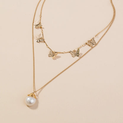 Natural Freshwater Pearl Butterfly Multi-layer Necklace