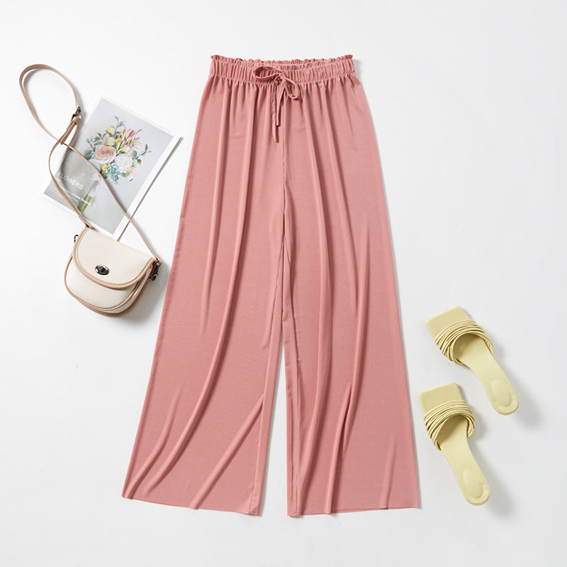 High Waist Loose Casual Ice Silk Wide-leg Pants