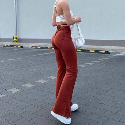 High-waist Elastic Lace-up Solid Color Trousers