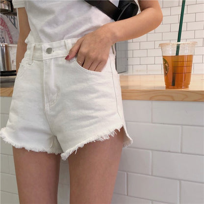 High Waist Simple Loose Frayed Wide Leg Shorts