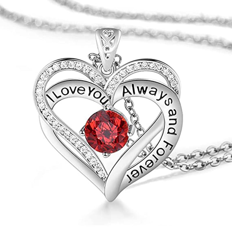 I Love You Always And Forever Crystal Heart Pendant Necklace