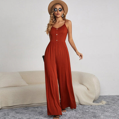 Summer Dress Solid Color Leisure Pullover Sleeveless Loose Jumpsuit