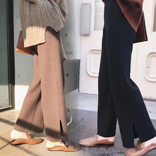 High Waist Drape Split Autumn Knitted Pants