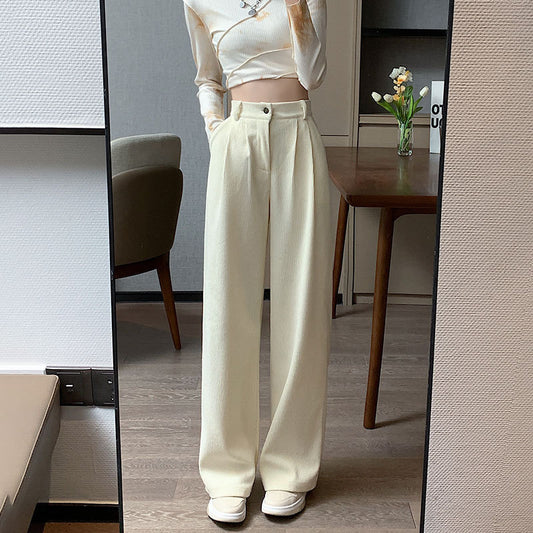 Corduroy Wide Leg Pants High Waist Loose Straight Pants