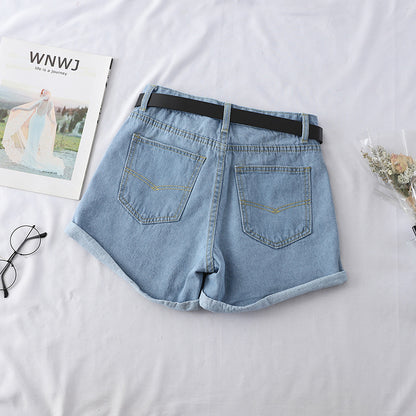 High Waist Curled Denim Shorts