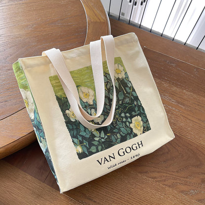 Rose Canvas Vintage Art Tote Bag Large Capacity