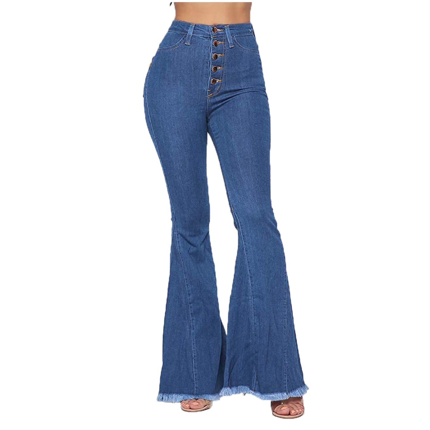 High Waist Buttoned Denim Flared Pants