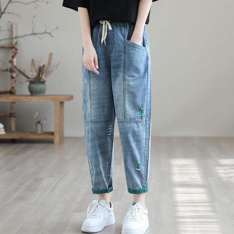 Summer Fashion Ripped Ninth Jeans