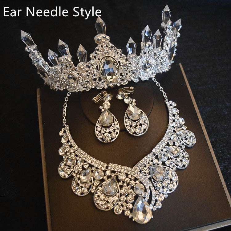 Bridal Headdress Flowers Wedding Crown Necklace Earrings Three-piece Set