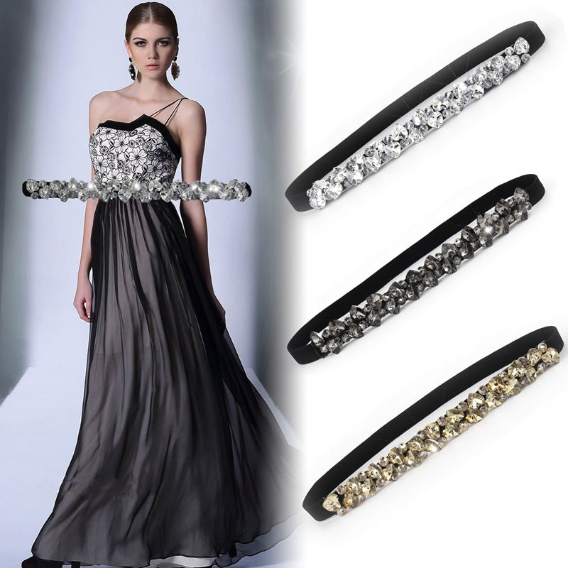 Decorative Skirt Belt Women's Fine Rhinestone Inlaid Elastic Waistband