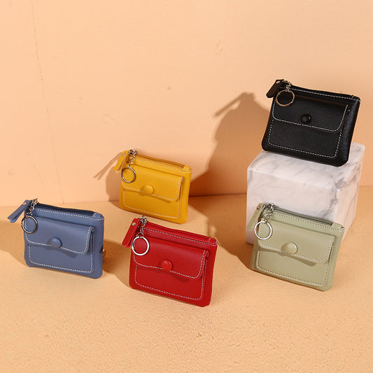 Zipper Short Solid Color Card Holder Change Key Case