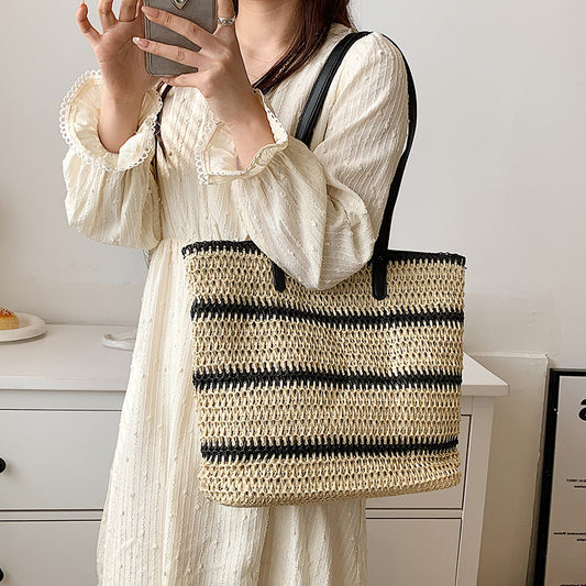 Striped Large Capacity Casual Handbag