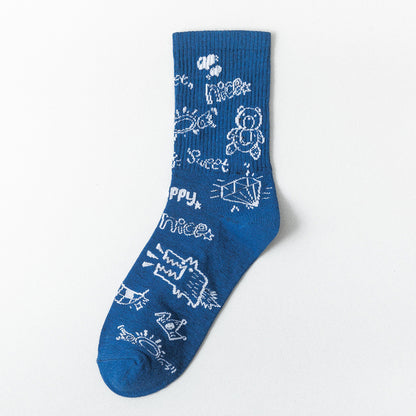 Cute Cartoon Student Blue Series Socks