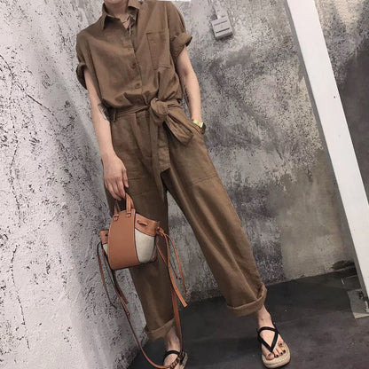 Siamese Pants Summer Lace-Up High-Waist Loose Overalls