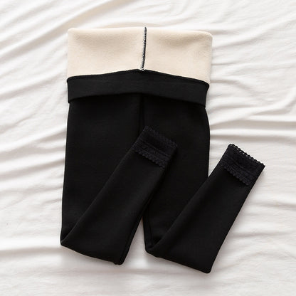 High-waisted Threaded Slim-fitting Thickened Warm Leggings