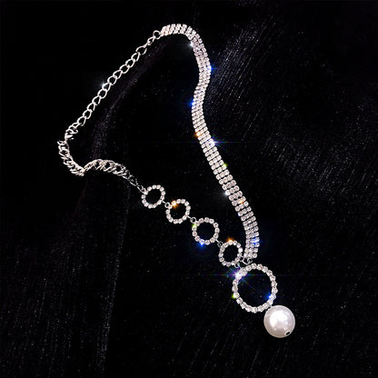 Temperament Full Diamond Ring Pearl Necklace