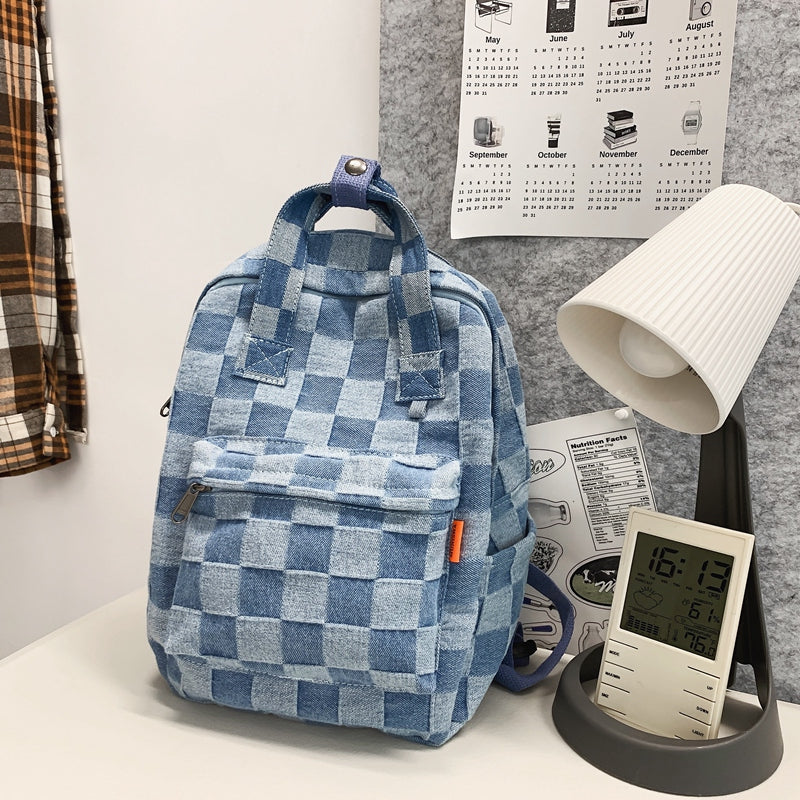 Canvas Denim Plaid Backpack