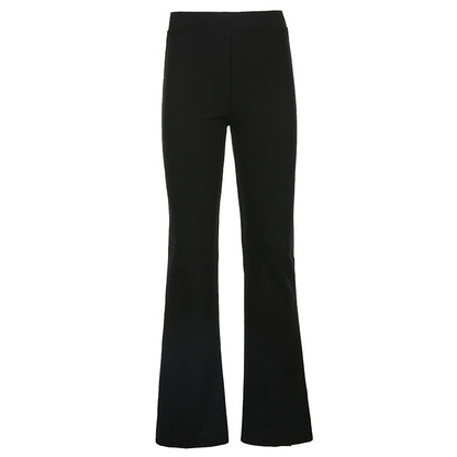 Basic Solid Color High Waist Slim Micro Flared Casual Pants