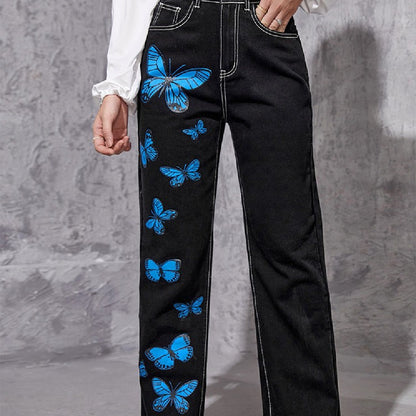 Butterfly Straight Tube Dark Blue Trousers