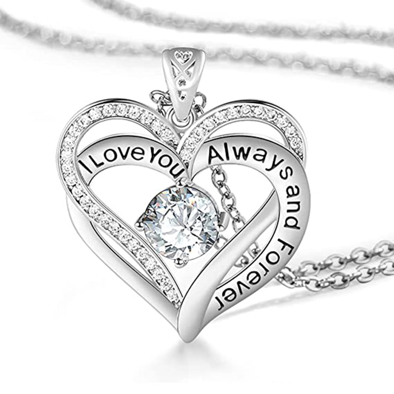 I Love You Always And Forever Crystal Heart Pendant Necklace