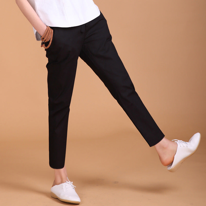 Loose Cotton And Linen Cropped Trousers