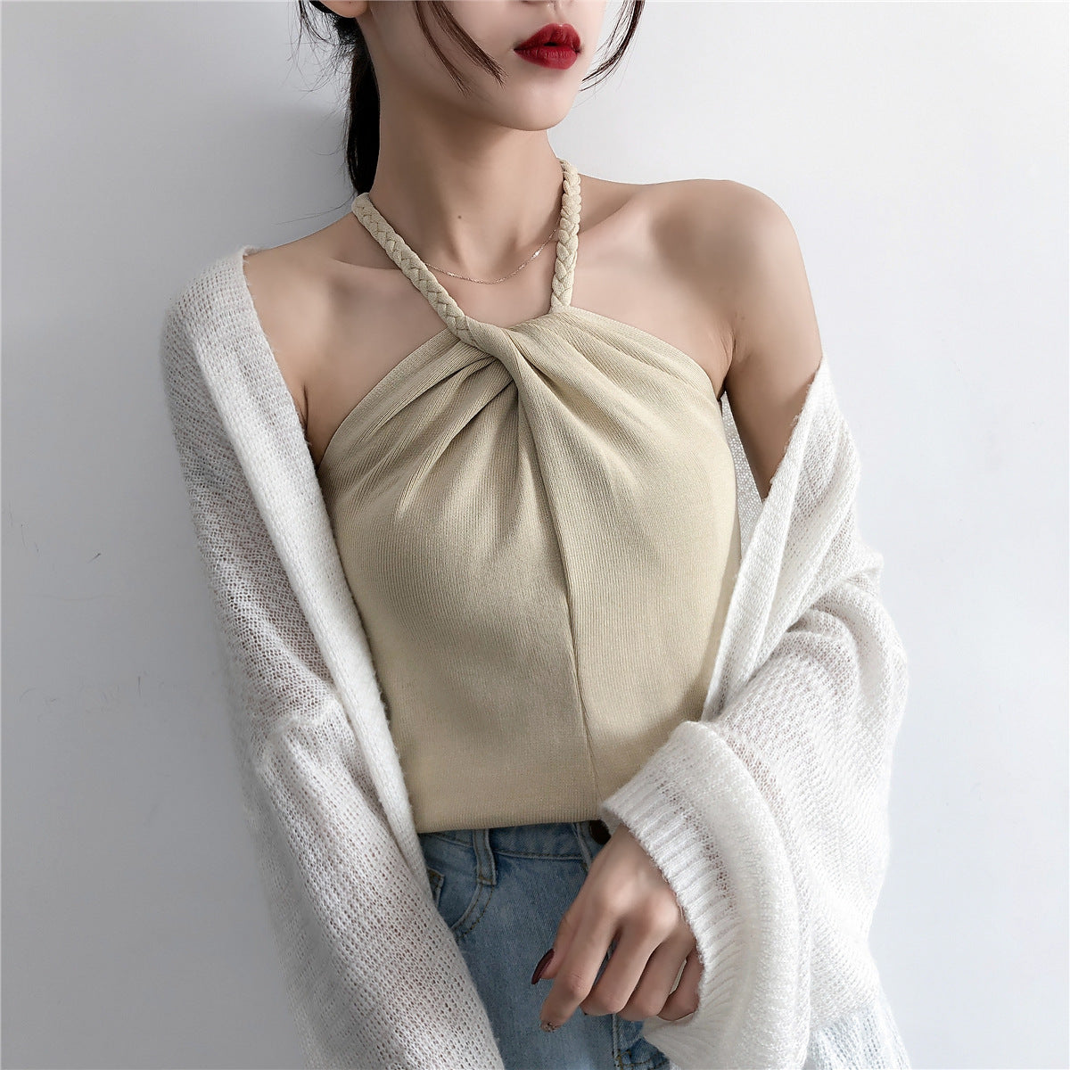 Off-the-shoulder Knitted Camisole Sexy Outer Wear