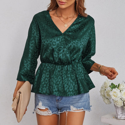 Spring And Summer Pullover Chiffon Top V-neck Slim T-shirt