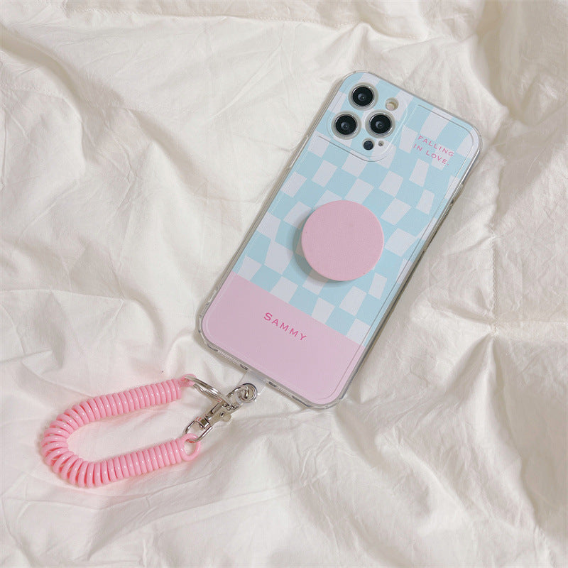 Checkerboard Bracket Lanyard Mobile Phone Case