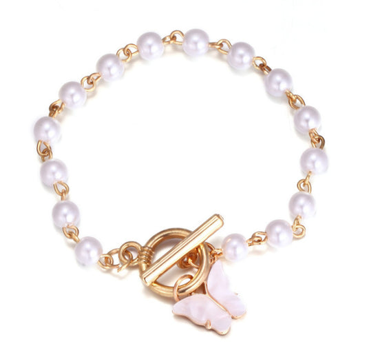 Super Fairy Butterfly Pendant Pearl Bracelet