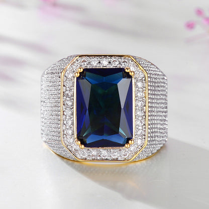 Diamond Square Sapphire Men's Ring