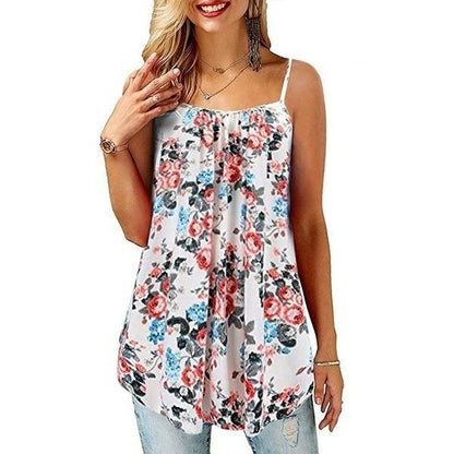 Printed Pleated Wide Hem Loose Suspenders