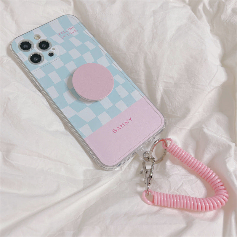 Checkerboard Bracket Lanyard Mobile Phone Case