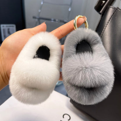 Real Rex Rabbit Fur Slippers Car Keychain