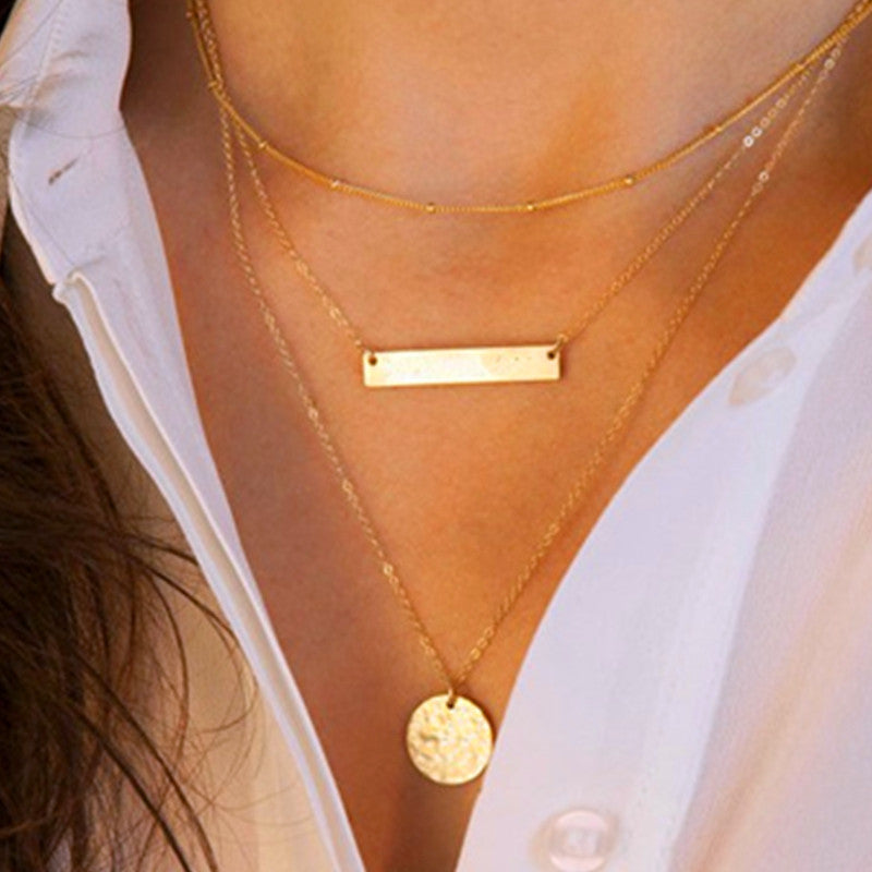 Metal Multi-Layer Geometric Disc Pendant