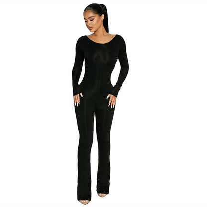 Stretch  Back Autumn And Winter Women's Long-sleeved Jumpsuit